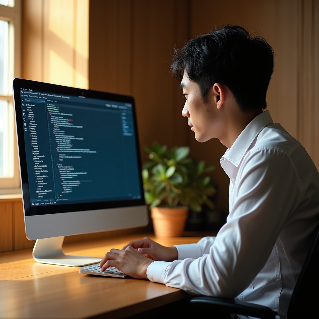 Developer evaluating tools on a clean desk setup